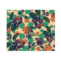 Krem Yeşil Lacivert Çiçek Desen CD-0035